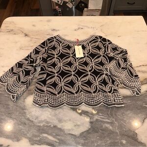 NWT Anthropologie Solitaire Size Large Black and White Embroidered Crop Blouse
